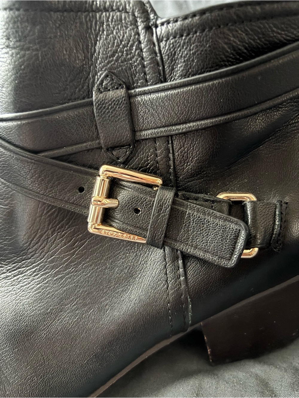 Coach Black Leather Ankle Boots with wooden heel and gold details - Picture 4 of 9